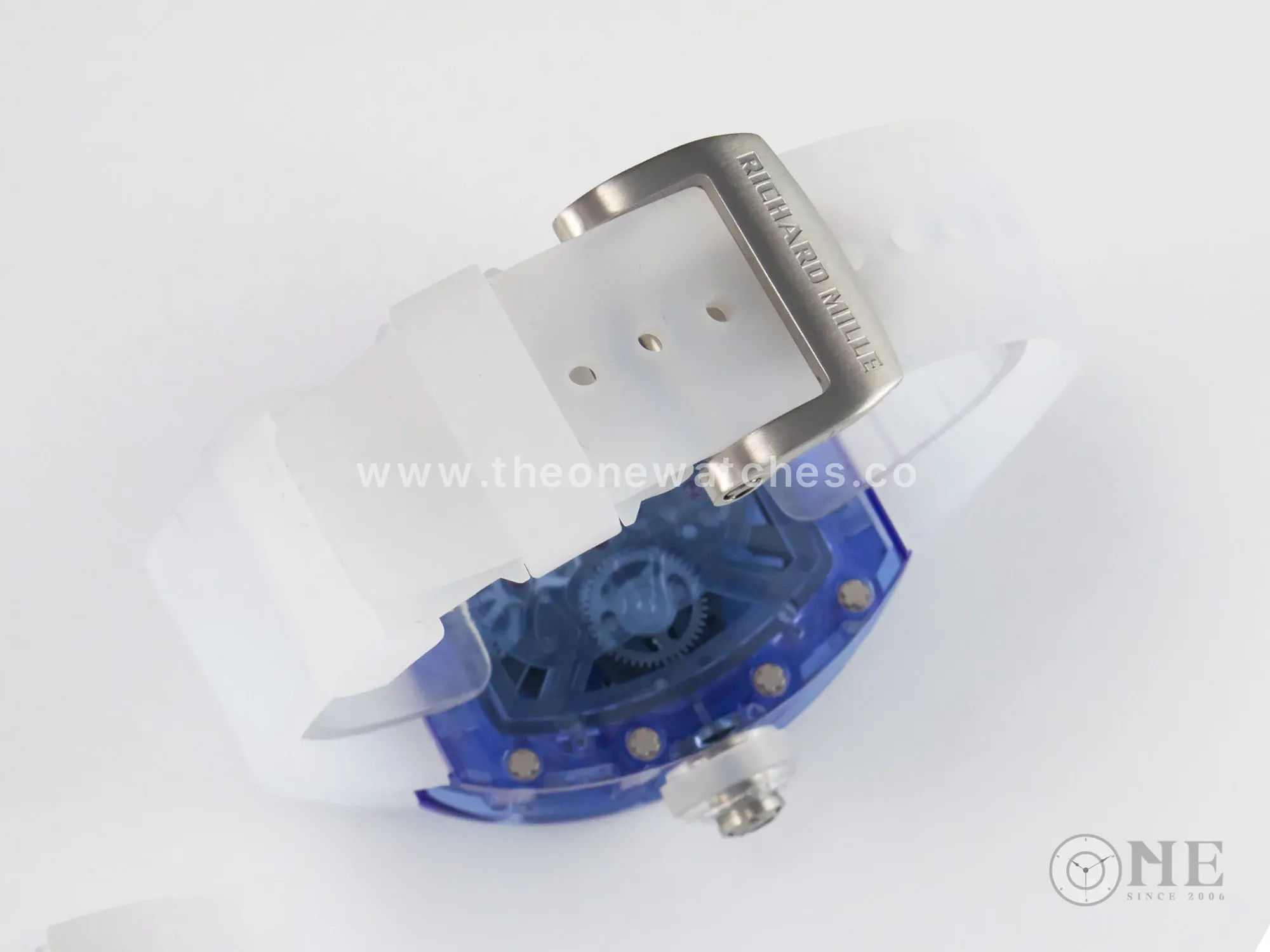RM27-03 Blue Transparent Tourbillon MSF Best Edition Skull Dial on White Rubber Strap