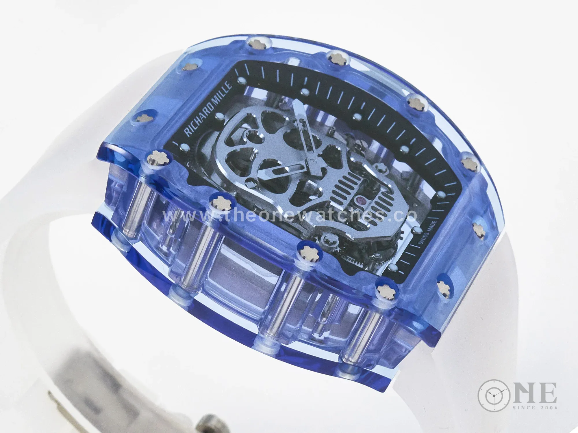 RM52-01 Blue Transparent Tourbillon MSF Best Edition Skull Dial on White Rubber Strap