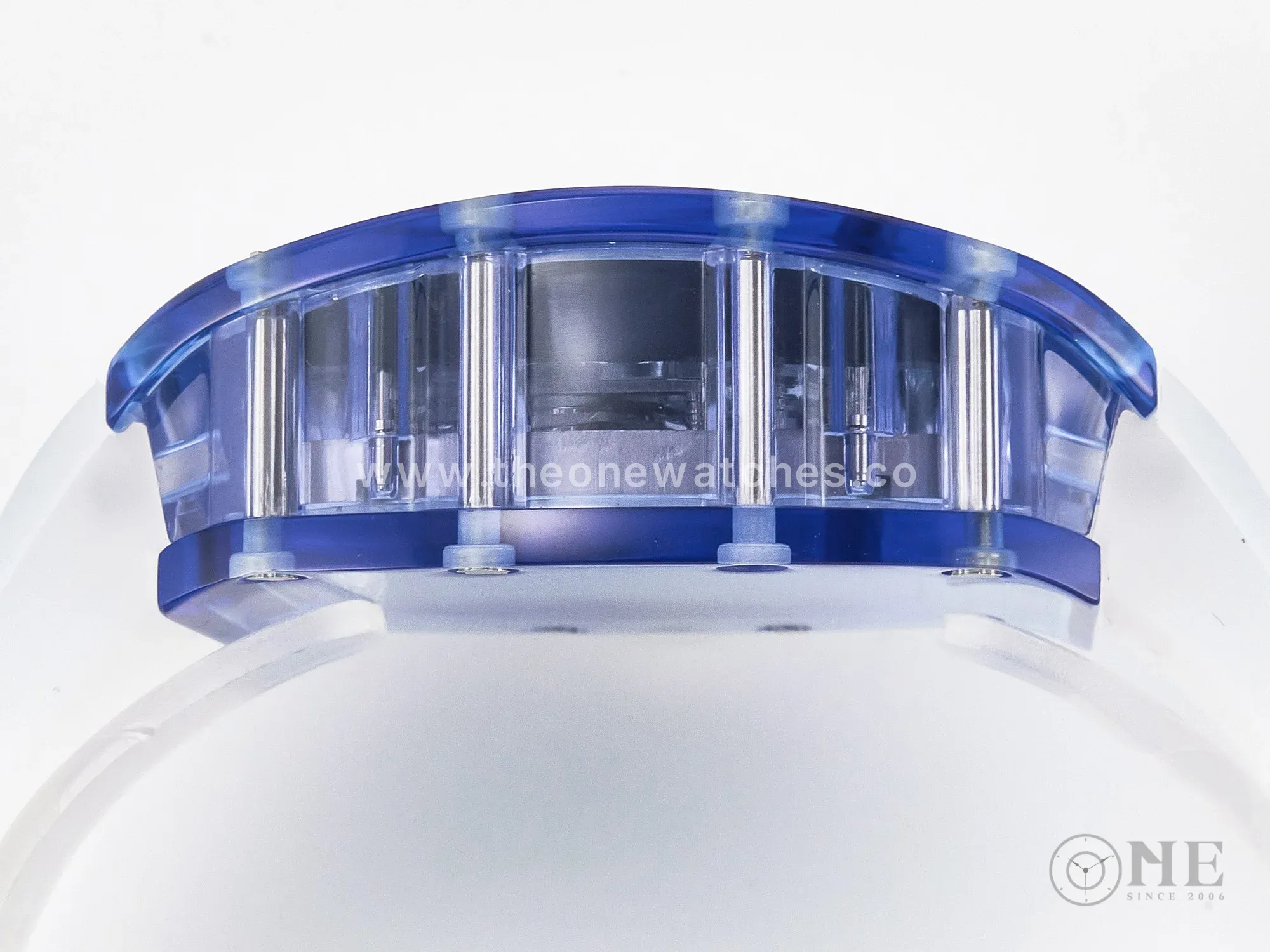 RM52-01 Blue Transparent Tourbillon MSF Best Edition Skull Dial on White Rubber Strap