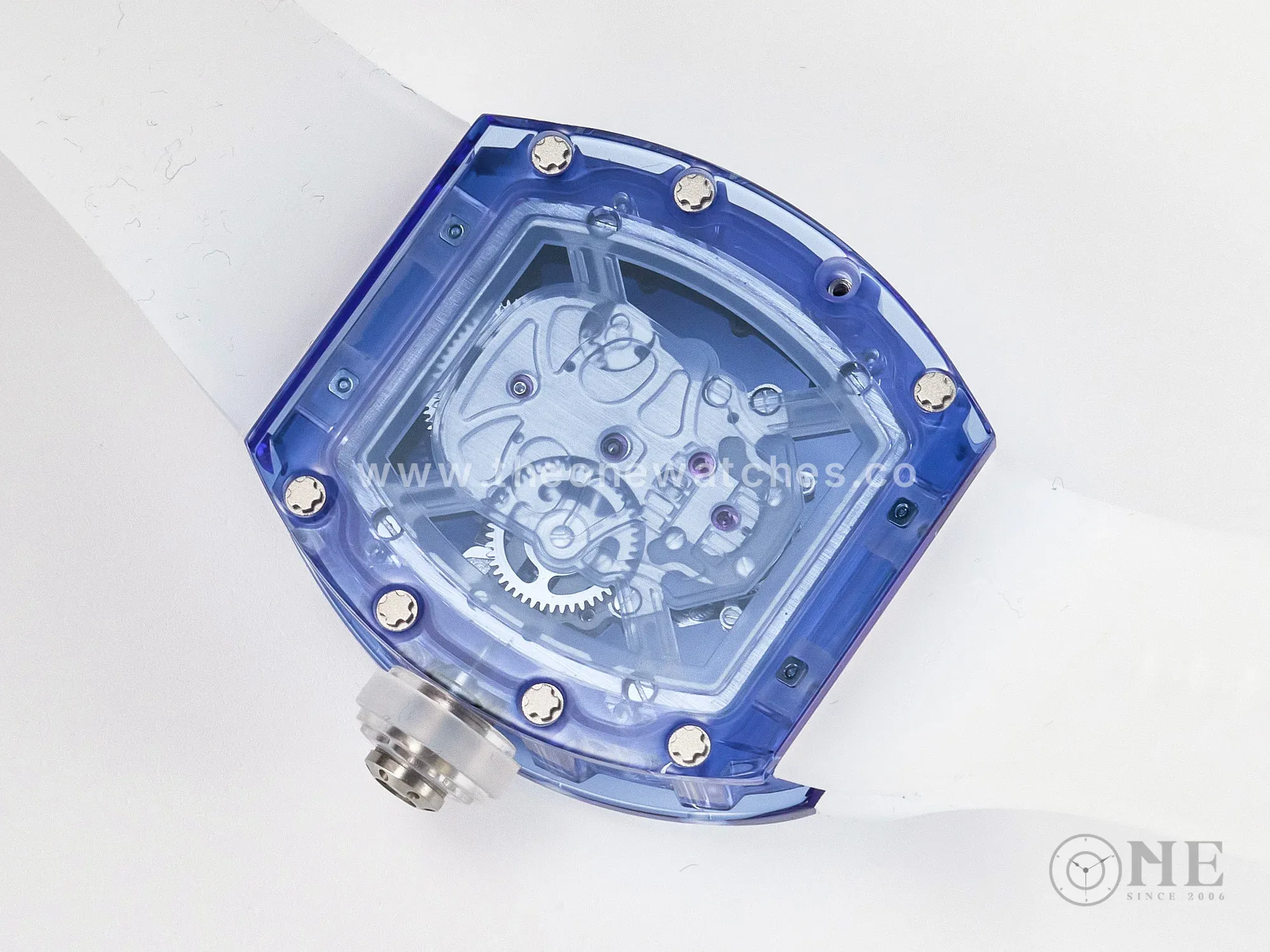 RM52-01 Blue Transparent Tourbillon MSF Best Edition Skull Dial on White Rubber Strap