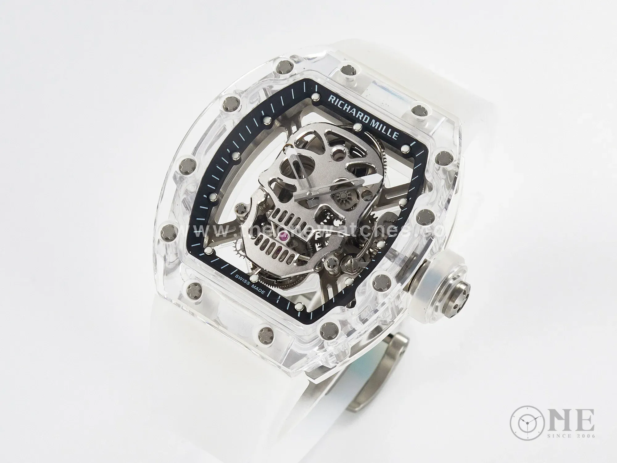 RM52-01 White Transparent Tourbillon MSF Best Edition Skull Dial on White Rubber Strap