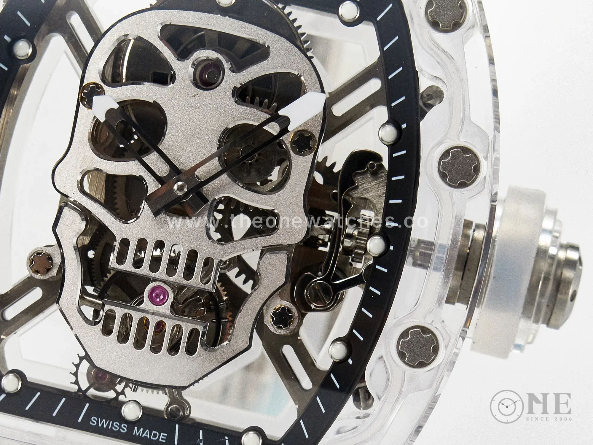 RM52-01 White Transparent Tourbillon MSF Best Edition Skull Dial on White Rubber Strap