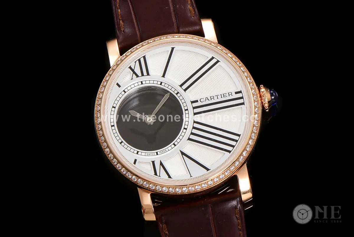 Rotonde De Cartier White Dial with Diamond Bezel in Rose Gold