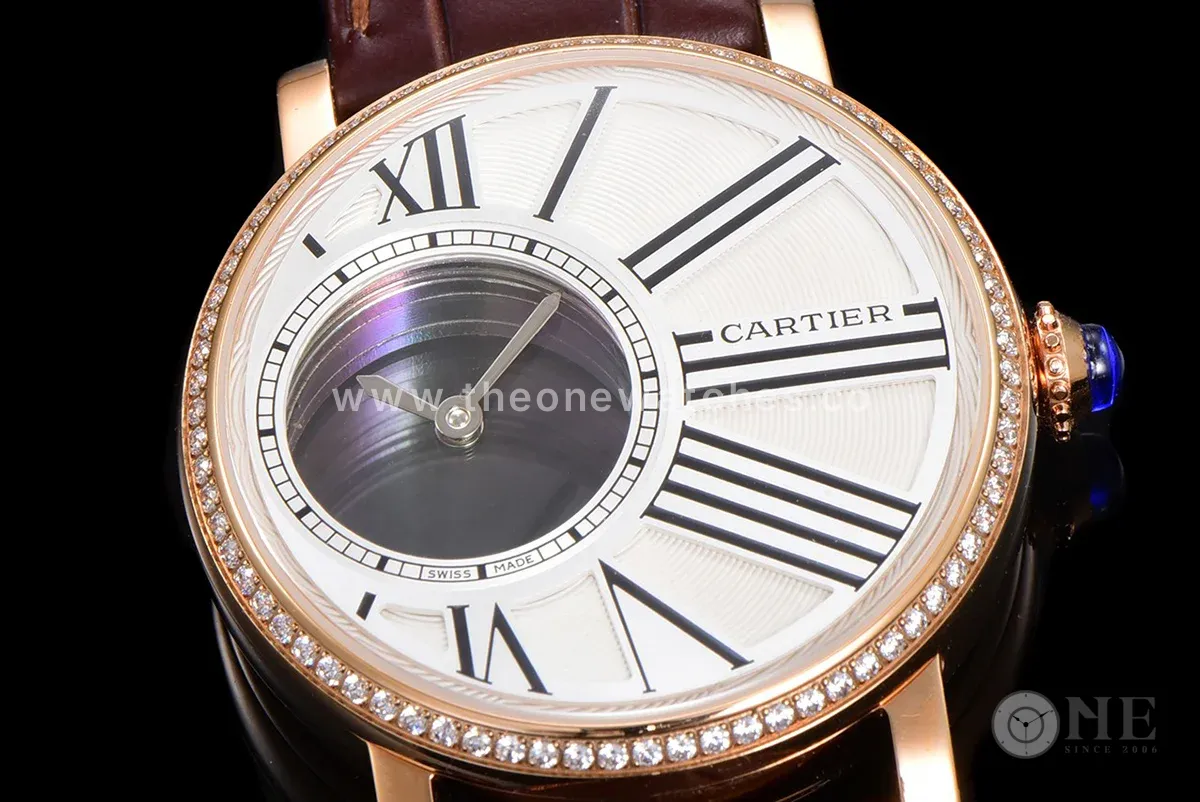 Rotonde De Cartier White Dial with Diamond Bezel in Rose Gold