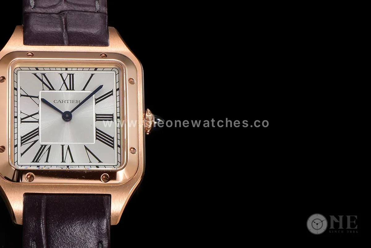 Santos-Dumont (Large) Silver Dial in Rose Gold on Purple Leather Strap Ref. WGSA0021