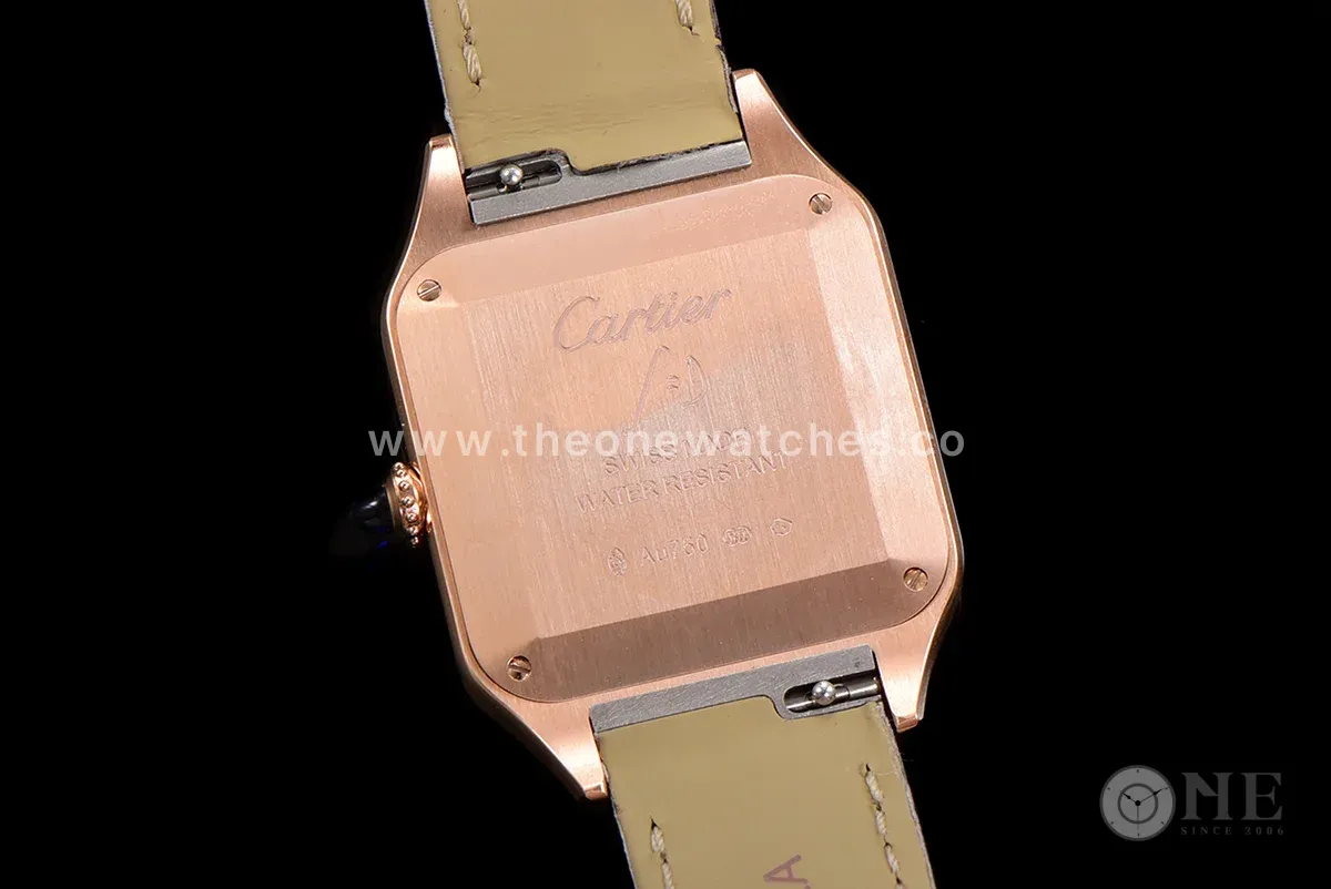 Santos-Dumont (Large) Silver Dial in Rose Gold on Purple Leather Strap Ref. WGSA0021