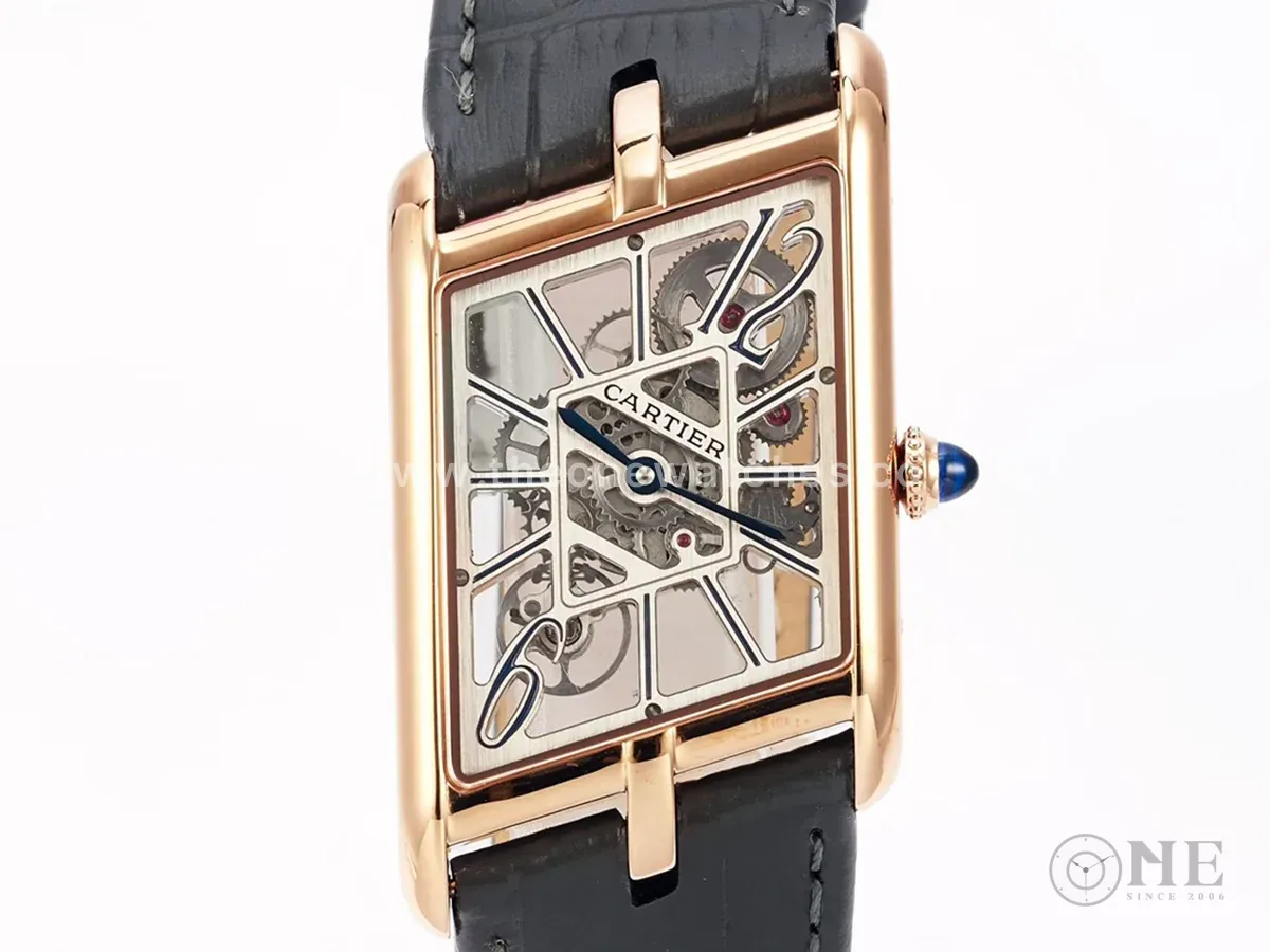 Tank Asymetrique Watch on Rose Gold in Grey Leather Strap