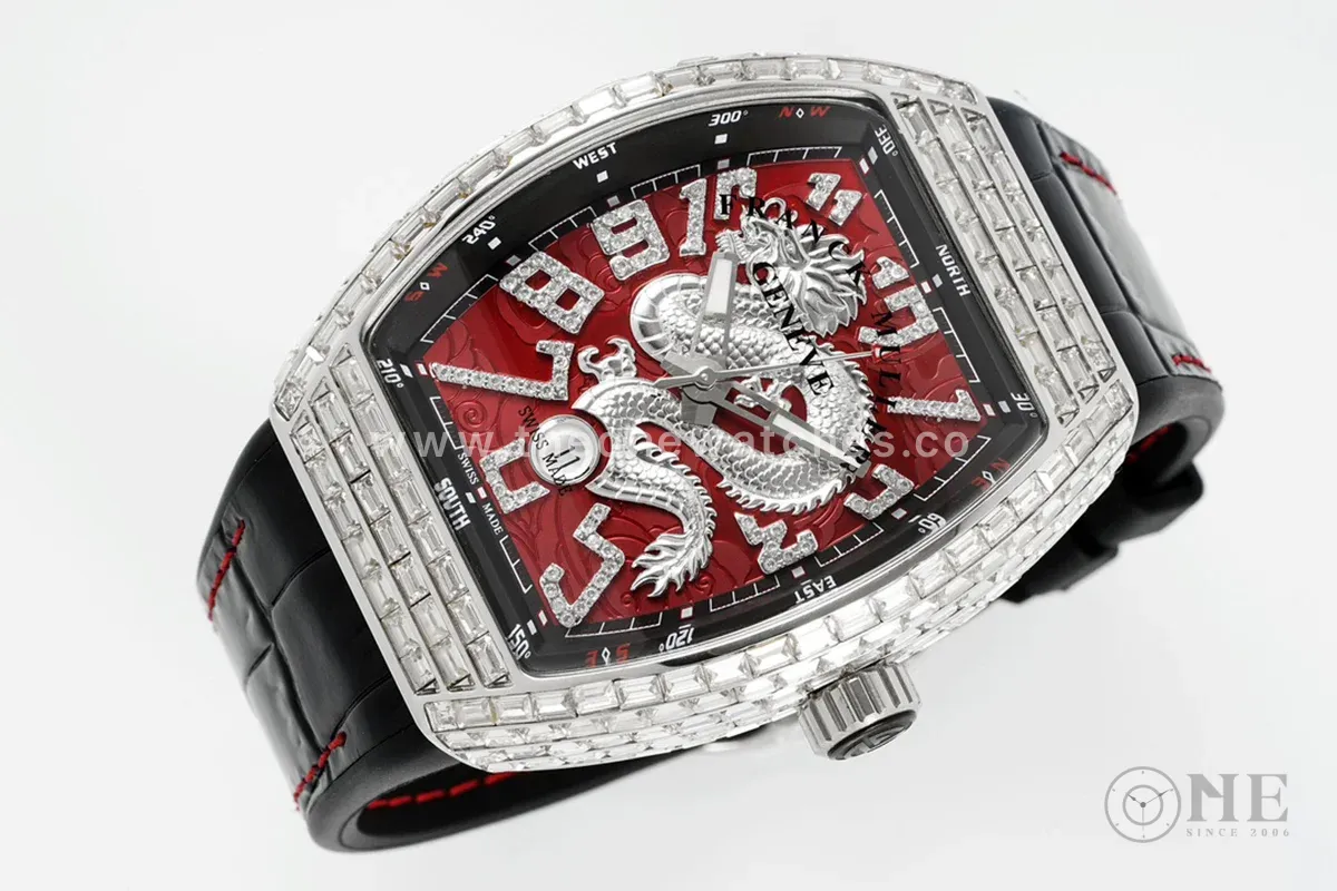 Vanguard Yachting Dragon V45YT Red Dial with Baguette Diamond Bezel