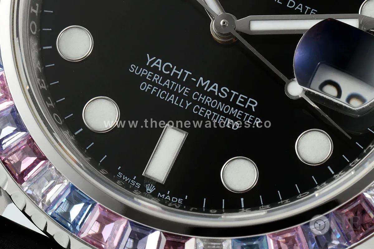 Yacht Master 40 126655 Black Dial with Rainbow Diamond Bezel